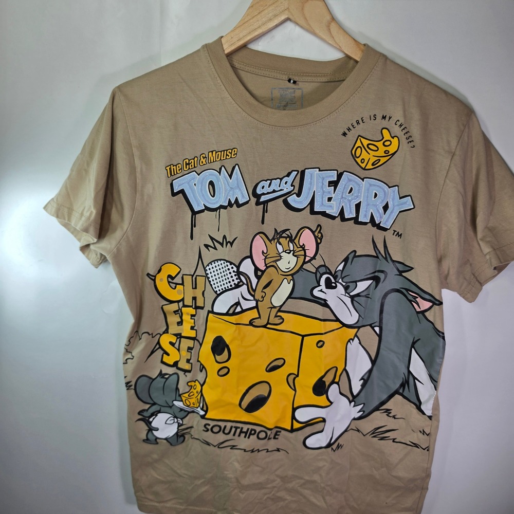 Southpole Tom and Jerry Graphic T-Shirt Tan Brown Mens Small Y2K Streetwear - Picture 1 of 7